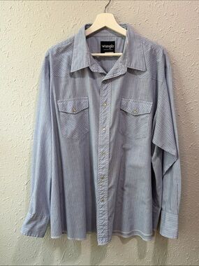 Wrangler Western Wear Men’s Blue Striped Button-Down Shirt‎ Size XL